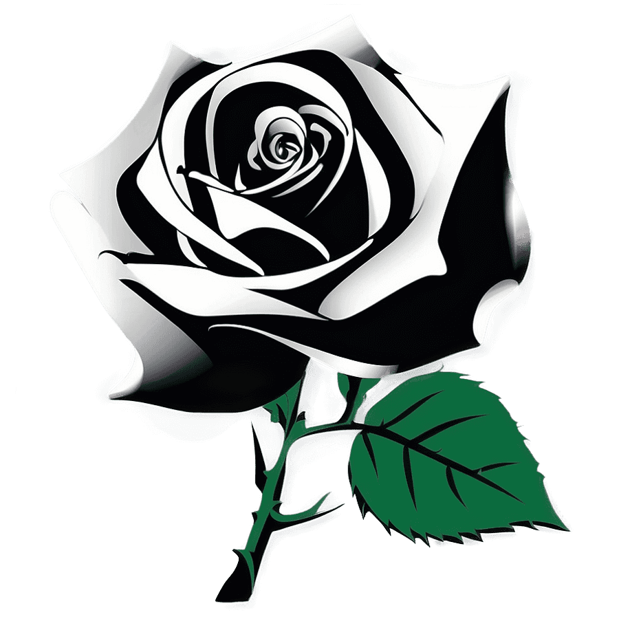 Black and White Rose with Thorns PNG 06252024