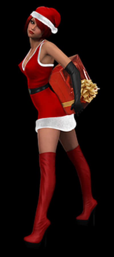Santa Hat Female Character Pose