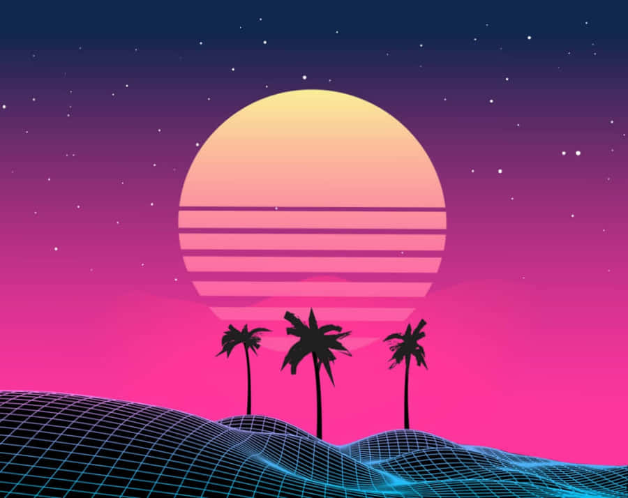 Retro Neon Sonnenuntergang Landschaft
