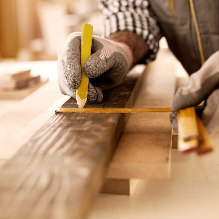EinMann arbeitet auf einer Holzplatte.