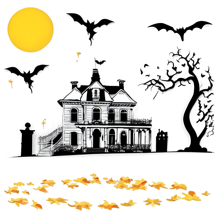 Haunted Mansion with Bats PNG 06112024
