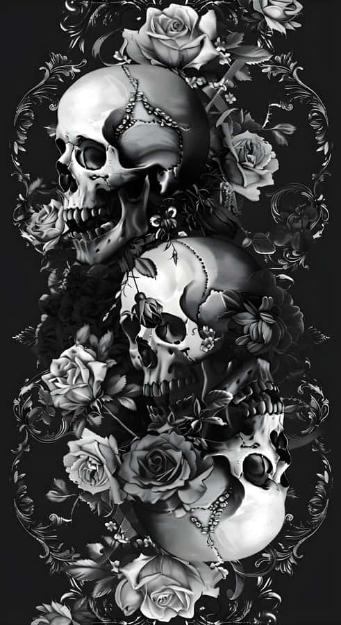 Caveiras e Rosas em Grunge Gótico