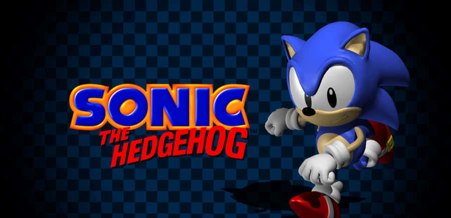 Ilclassico Sonic The Hedgehog che corre a tutta velocità attraverso un mondo retrò di giochi.