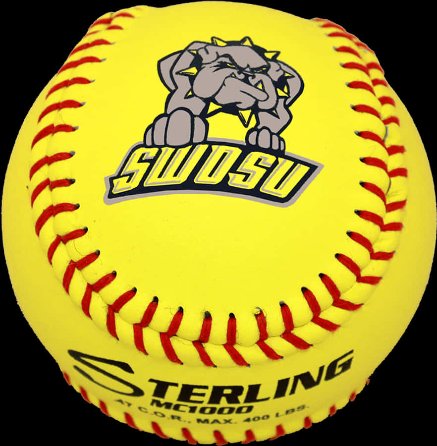 Yellow Softballwith Logoand Red Stitches