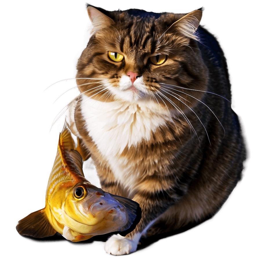 Fat Cat with Fish PNG aub68