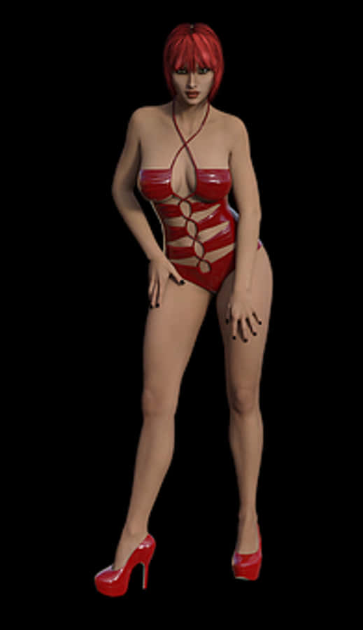 Red Haired3 D Modelin Red Outfit