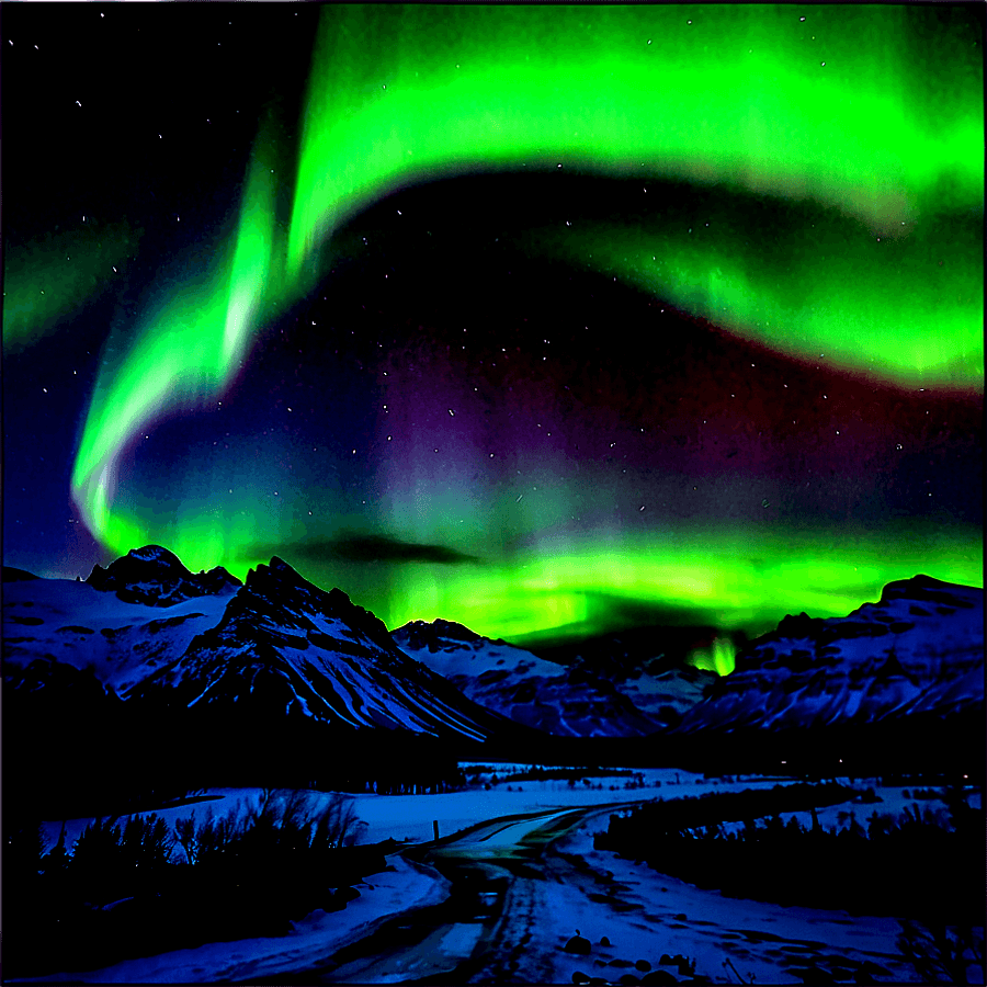 Northern Lights Over Mountains PNG fby