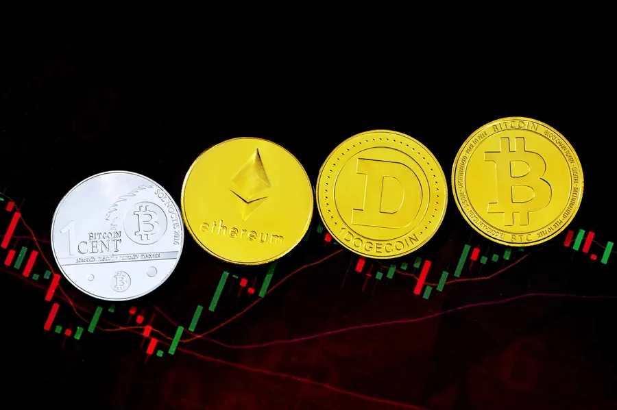 Dogecoin cryptocurrencies digital graph wallpaper.