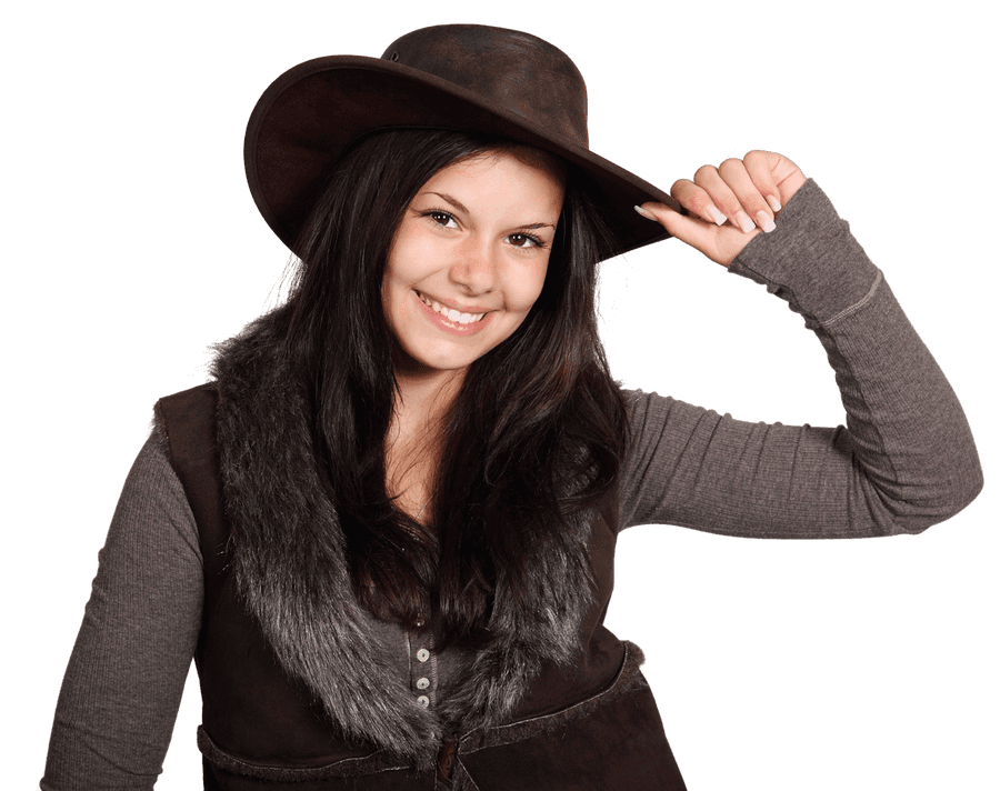 Smiling Woman Tipping Hat