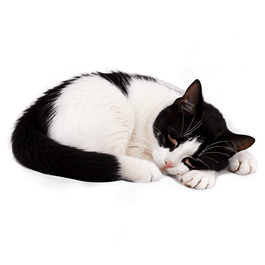 Sleeping Black White Cat PNG 51