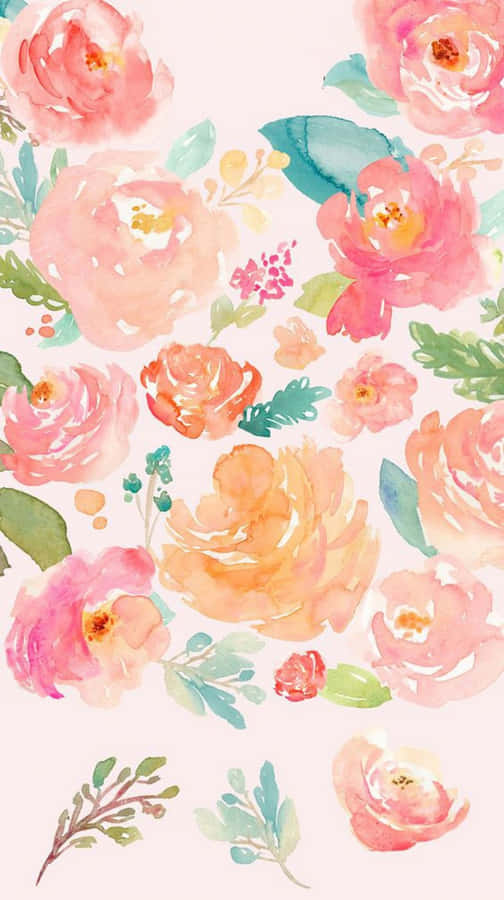 vattenfärgsblommorpå en rosa bakgrund