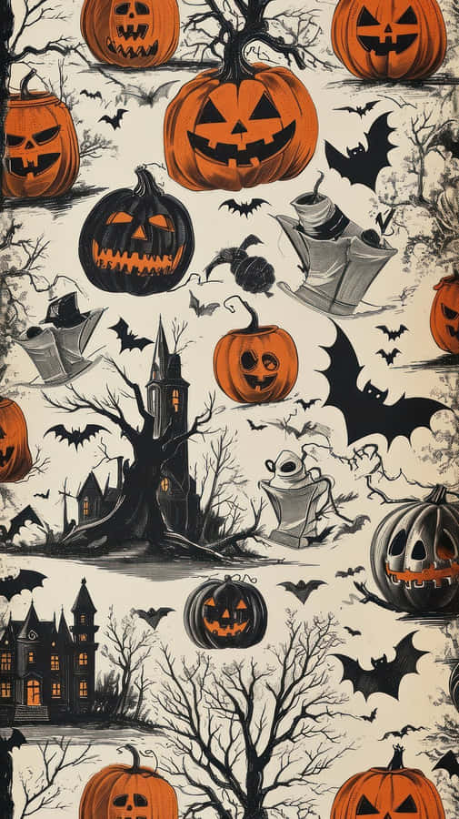 Padrão de Halloween Retro Estilo Vintage