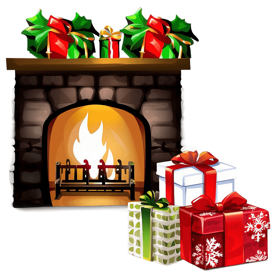 Christmas Presents by Fireplace PNG aey44