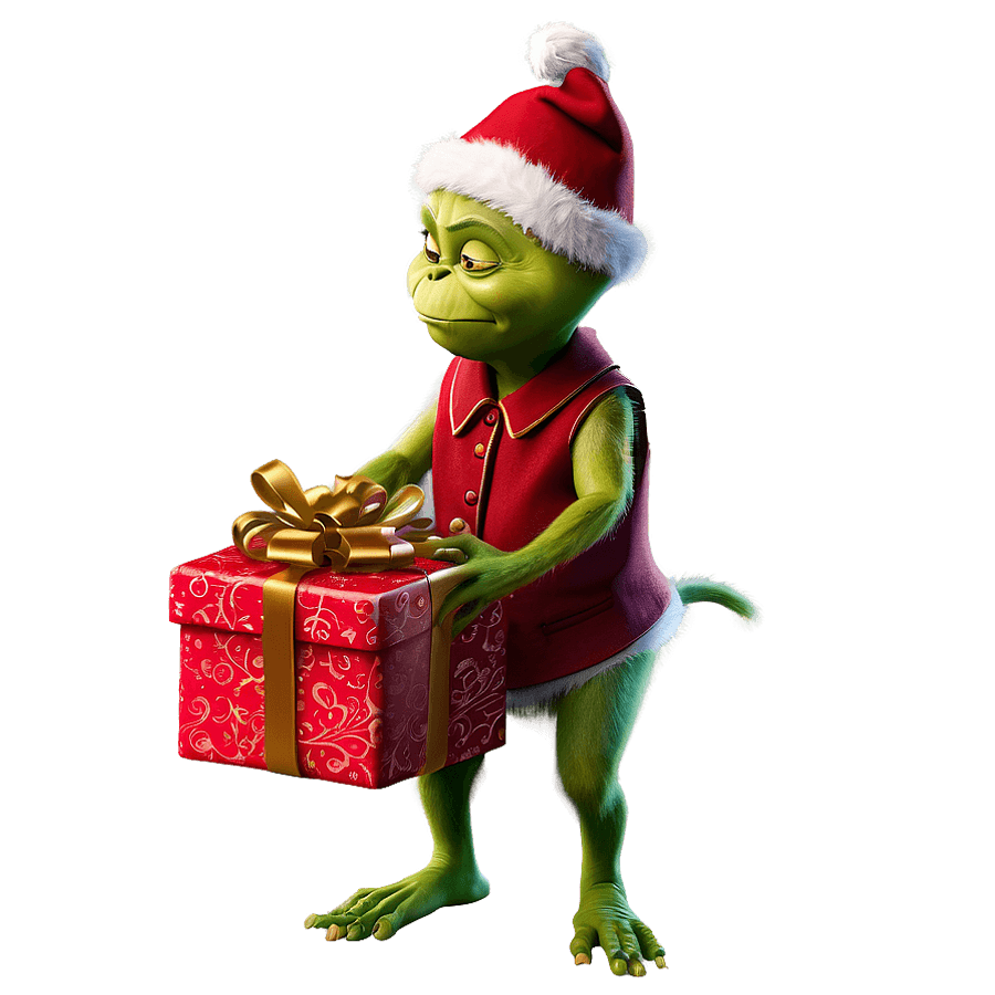 Baby Grinch Holding Present PNG 05212024
