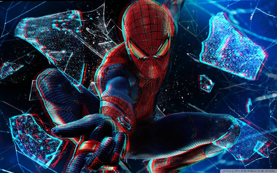 3D Spiderman breaking through glass wallpaper
