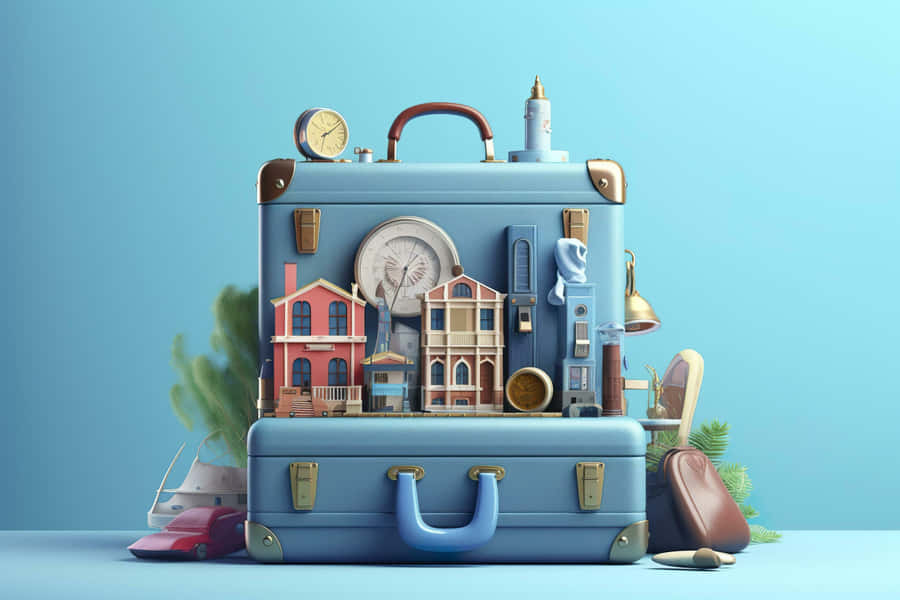 Opera d'Arte della Valigia a Tema Viaggio