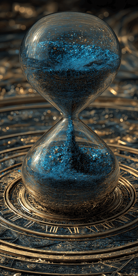 hourglass,magic,fantasy,blue sand,time,mystical,enchanted,gravity,ancient,digital art,surreal