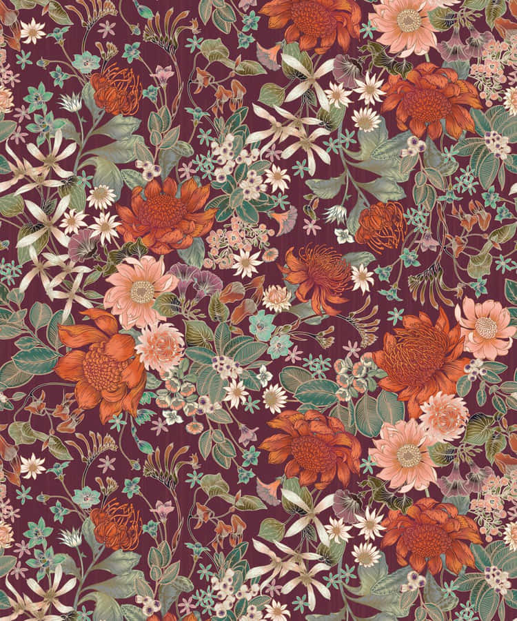 umpadrão floral em bordô e laranja
