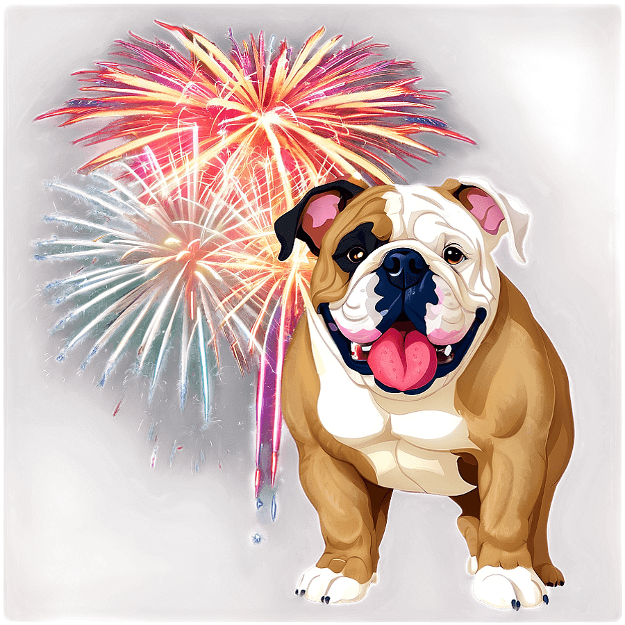 English Bulldog and Fireworks PNG wst