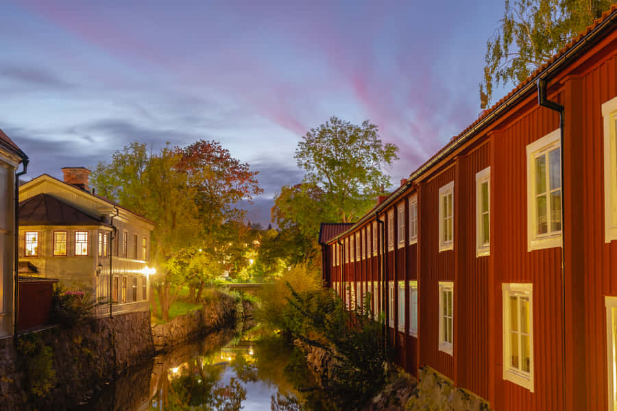 Vacker Solnedgång över Västerås Stad, Sverige