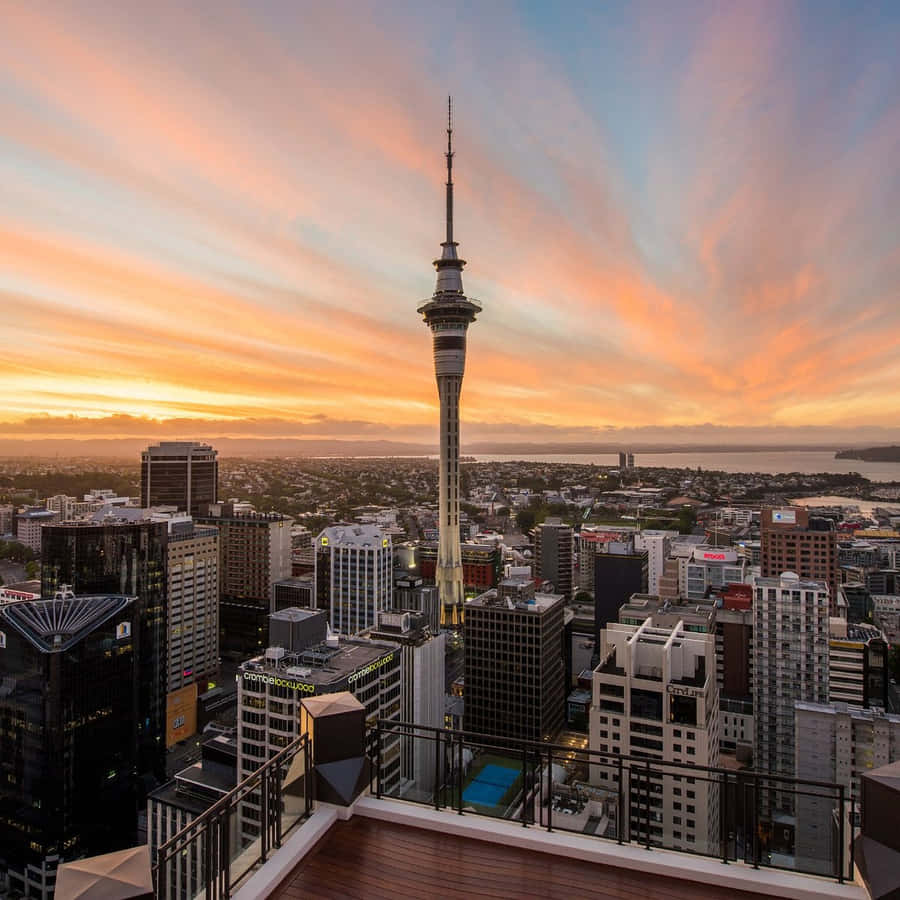 Sky Tower Auckland Sonnenuntergang Blick