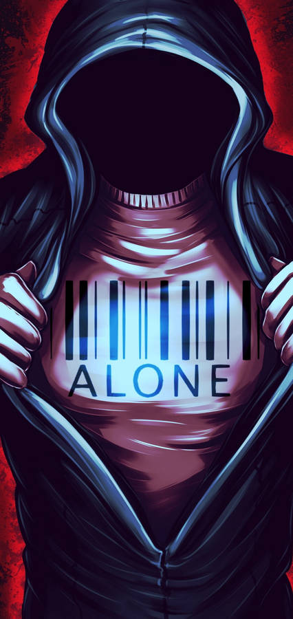 Hooded Cartoon Person Wearing ALONE Shirt