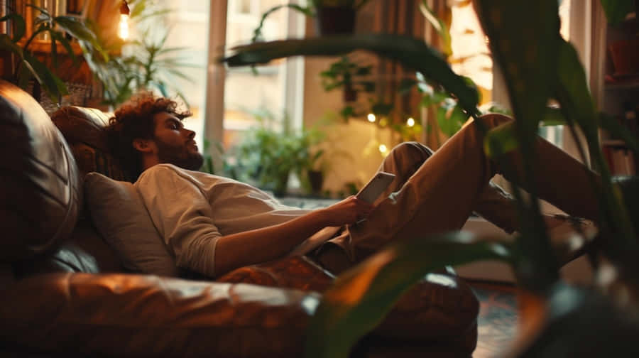 Homem Relaxando no Sofá