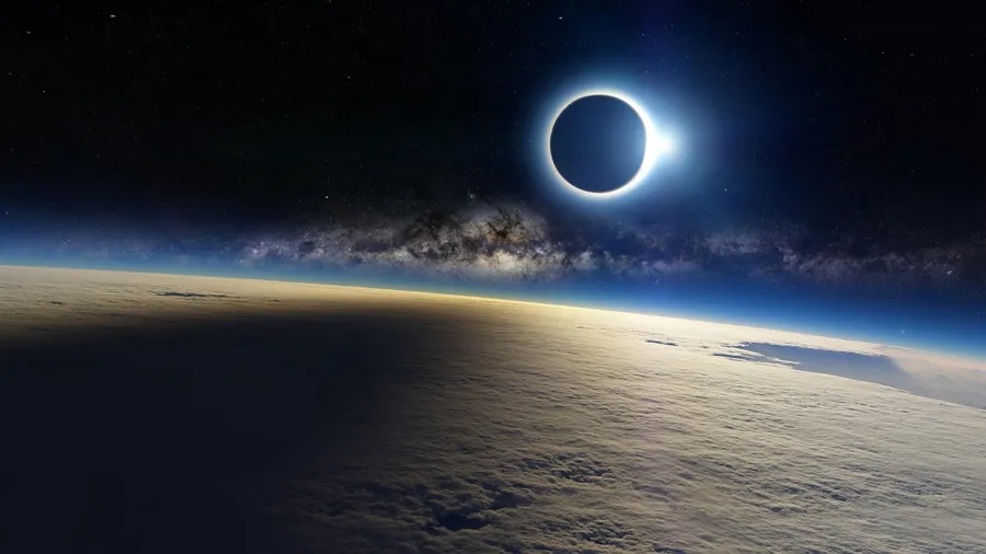 Total solar eclipse of the moon between Sun and Earth wallpaper.
