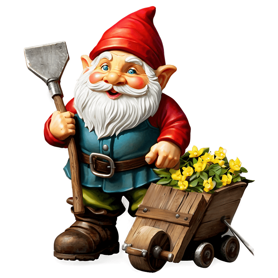 Garden Gnome with Wheelbarrow PNG fcl25