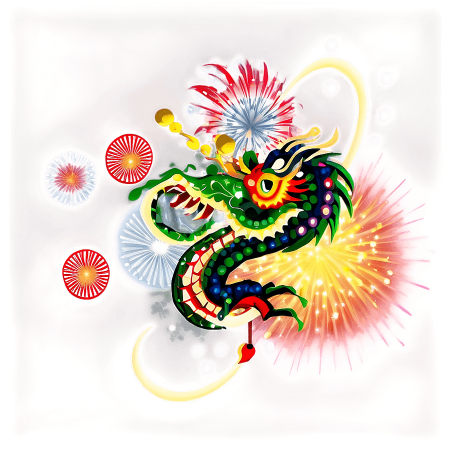 Japanese Dragon and Fireworks PNG plk52