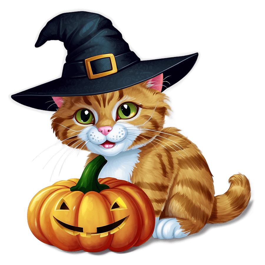 Cartoon Cat on Halloween PNG 05232024