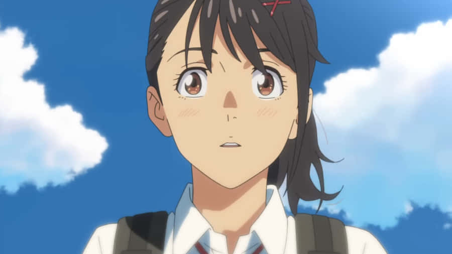 Personagem de Anime Suzume com Fundo de Céu