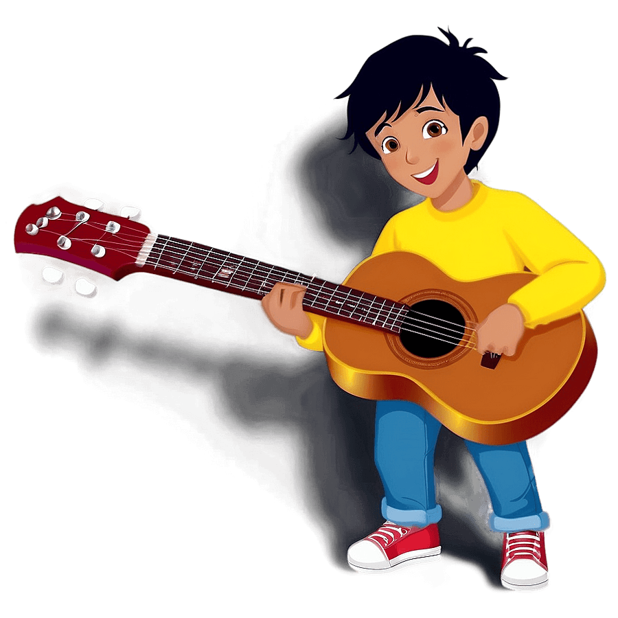 Cartoon Boy with Guitar PNG qef79