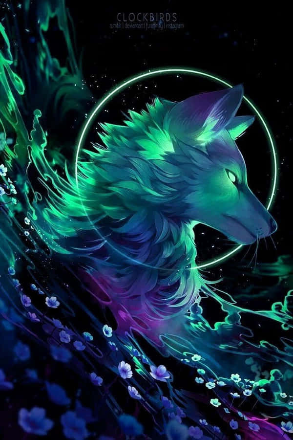 Mystische Neonwolf-Kunst