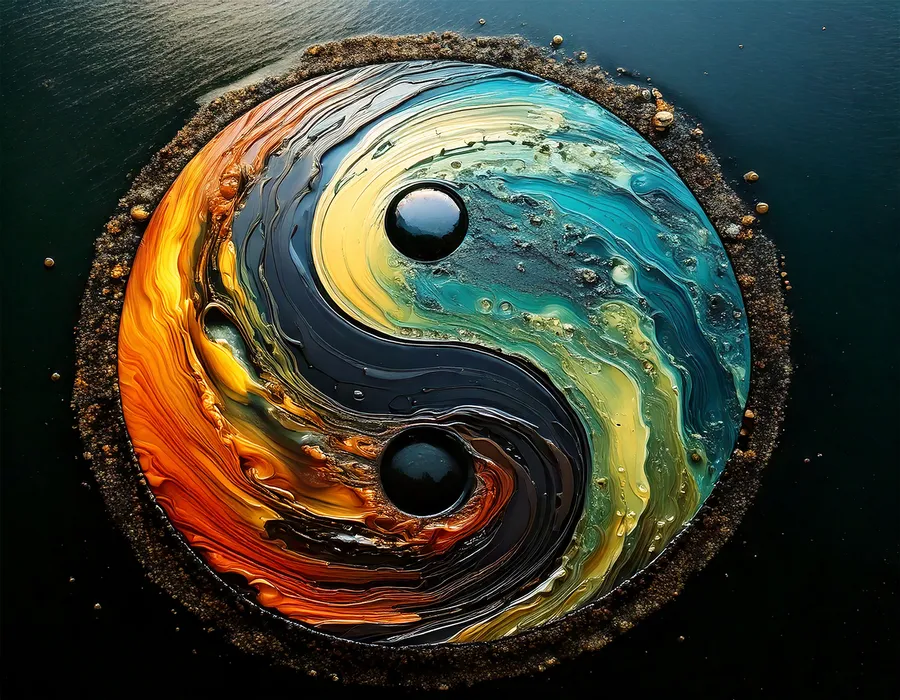 Yin Yang,Oil,Oil Spill,Abstract,Ocean,Sea,Balance