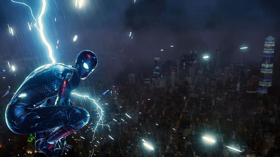 CoolePS4-Spiel Spider-Man wird vom Blitz getroffen.