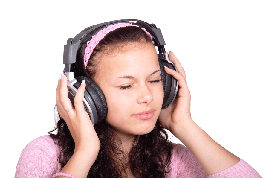 Teenage Girl Enjoying Music With Headphones