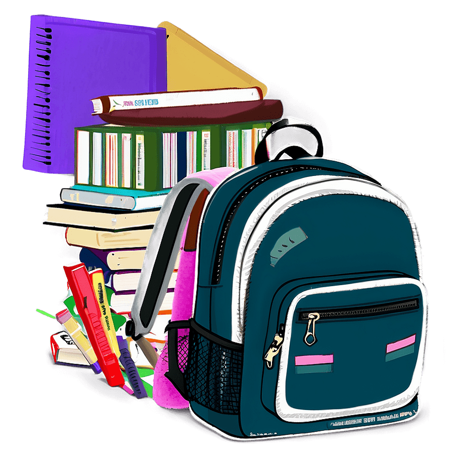 School Backpack and Books PNG rwe37