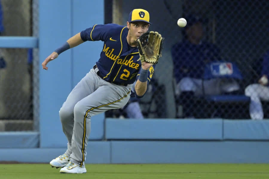 Christian Yelich Aksi Lapangan Milwaukee Brewers