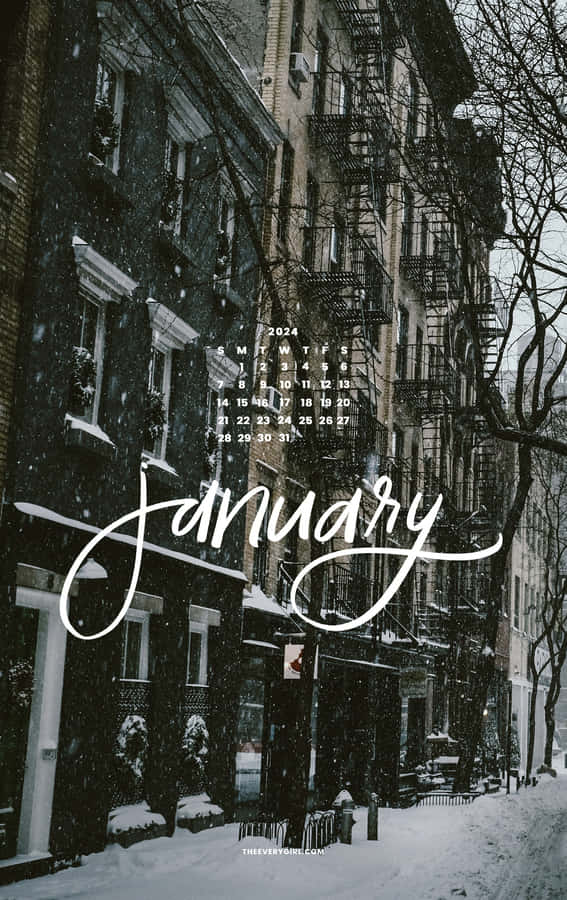 Januar Schneebedeckte Stadtlandschaft Kalender 2024