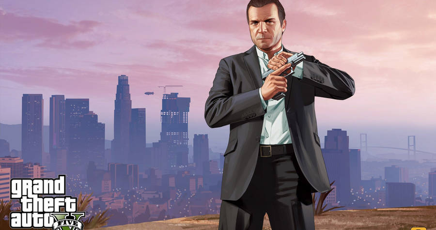 Download 4k Gta 5 Michael De Santa With Los Santos Wallpaper ...