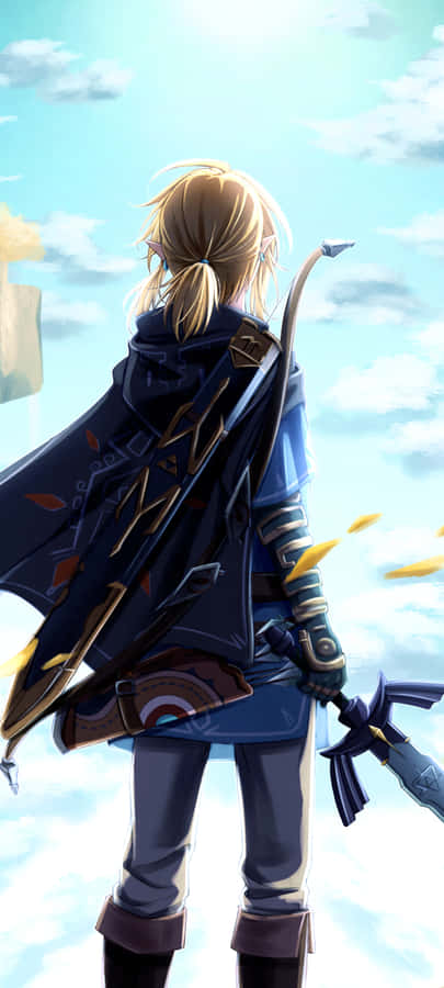 Blonde Anime-Kriegerin Blick zum Himmel