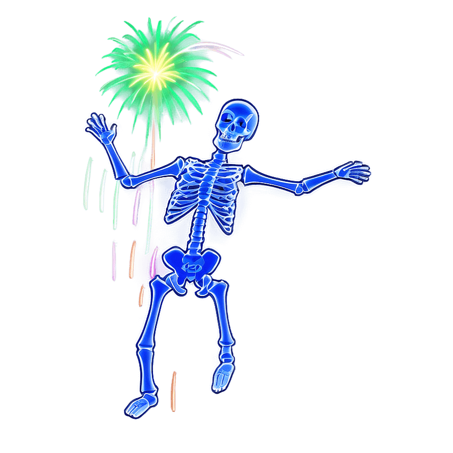 Skeleton Dancing with Fireworks PNG lny65