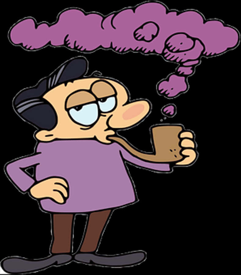 Cartoon Man Daydreaming While Drinking Coffee