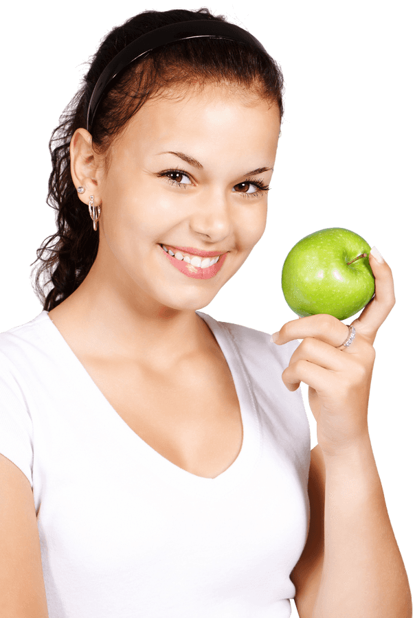 Smiling Girl Holding Green Apple