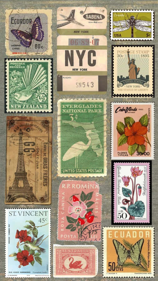 Colagem de Selos Postais Vintage