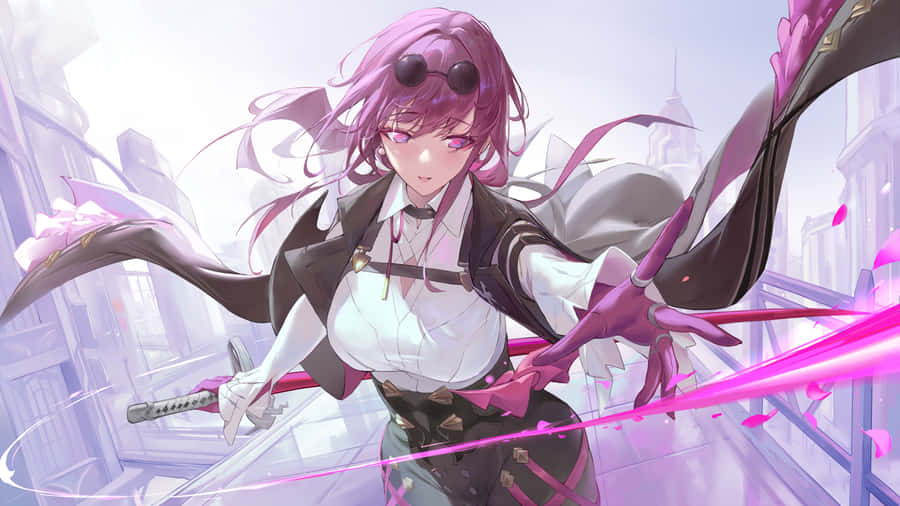 Anime-Mädchen mit Schwert und Flügeln Fantasy Kunstwerk