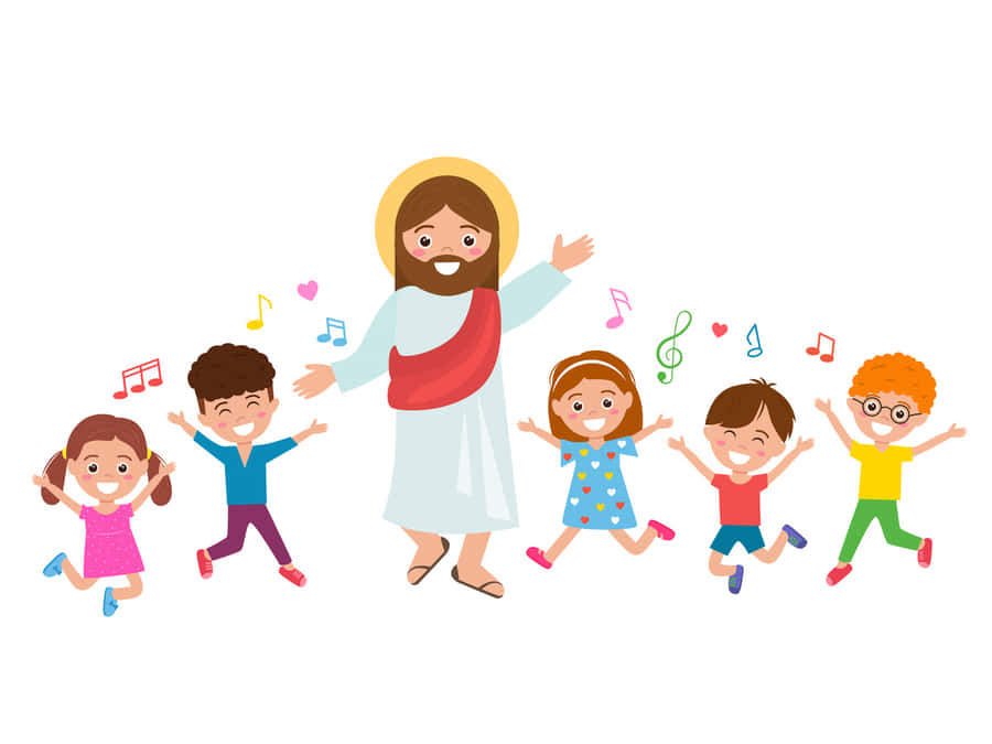 Jesus e Crianças em Cartum da Escola Dominical