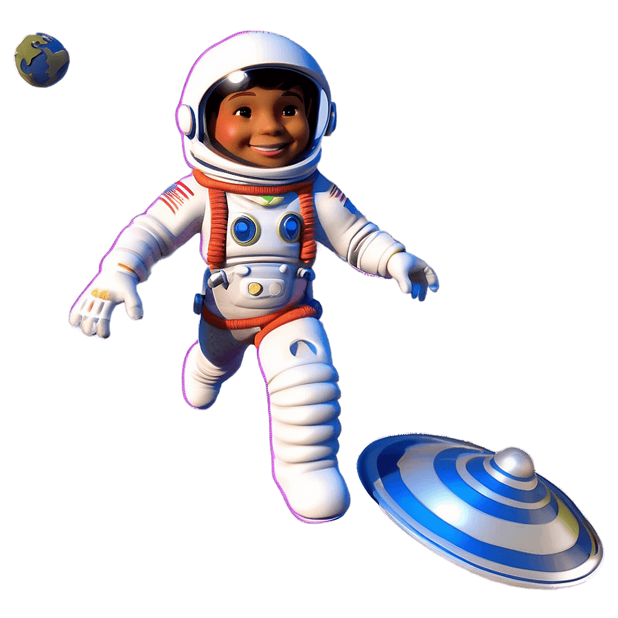 Cartoon Astronaut and UFO PNG 06112024