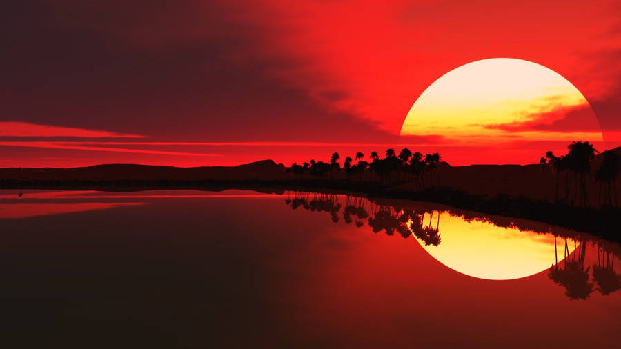 Danau Alami Saat Refleksi Matahari Terbenam